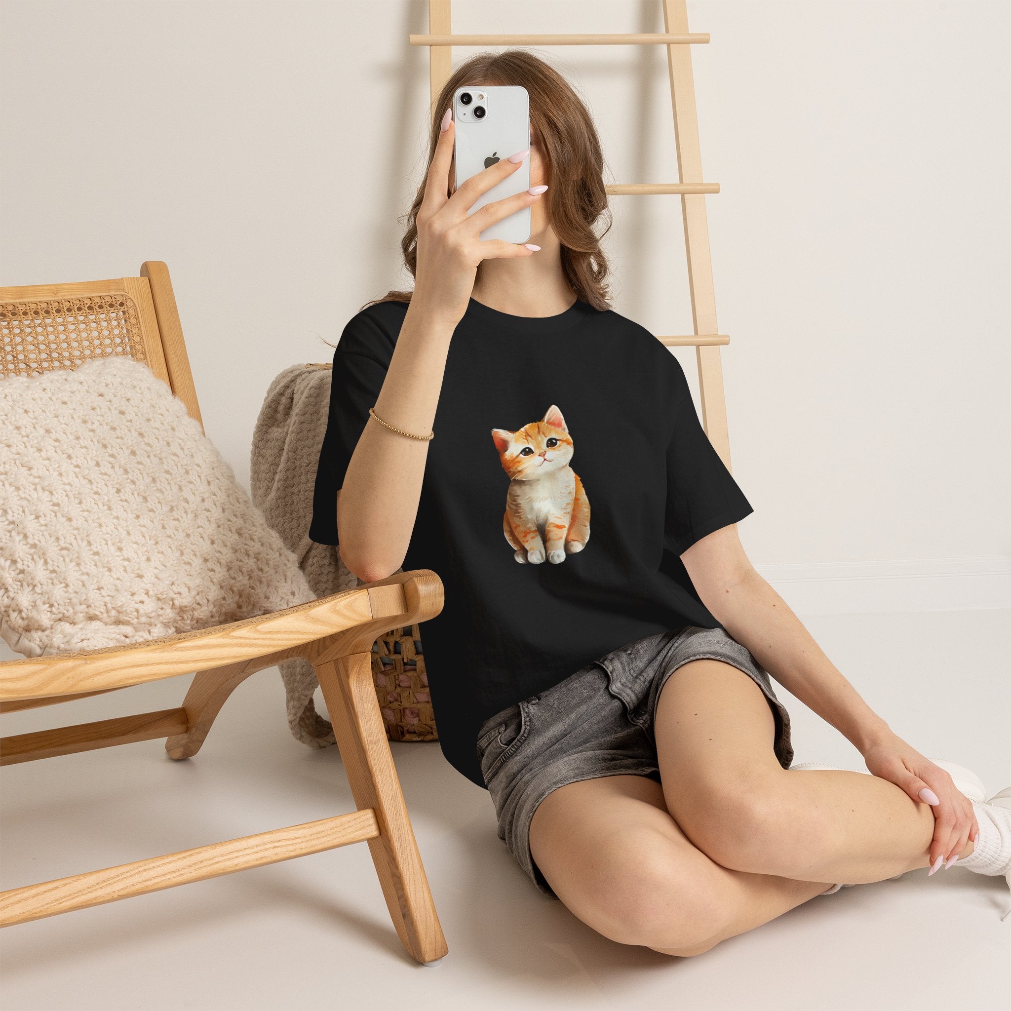 Women's Heavy Cat print Cotton Tee